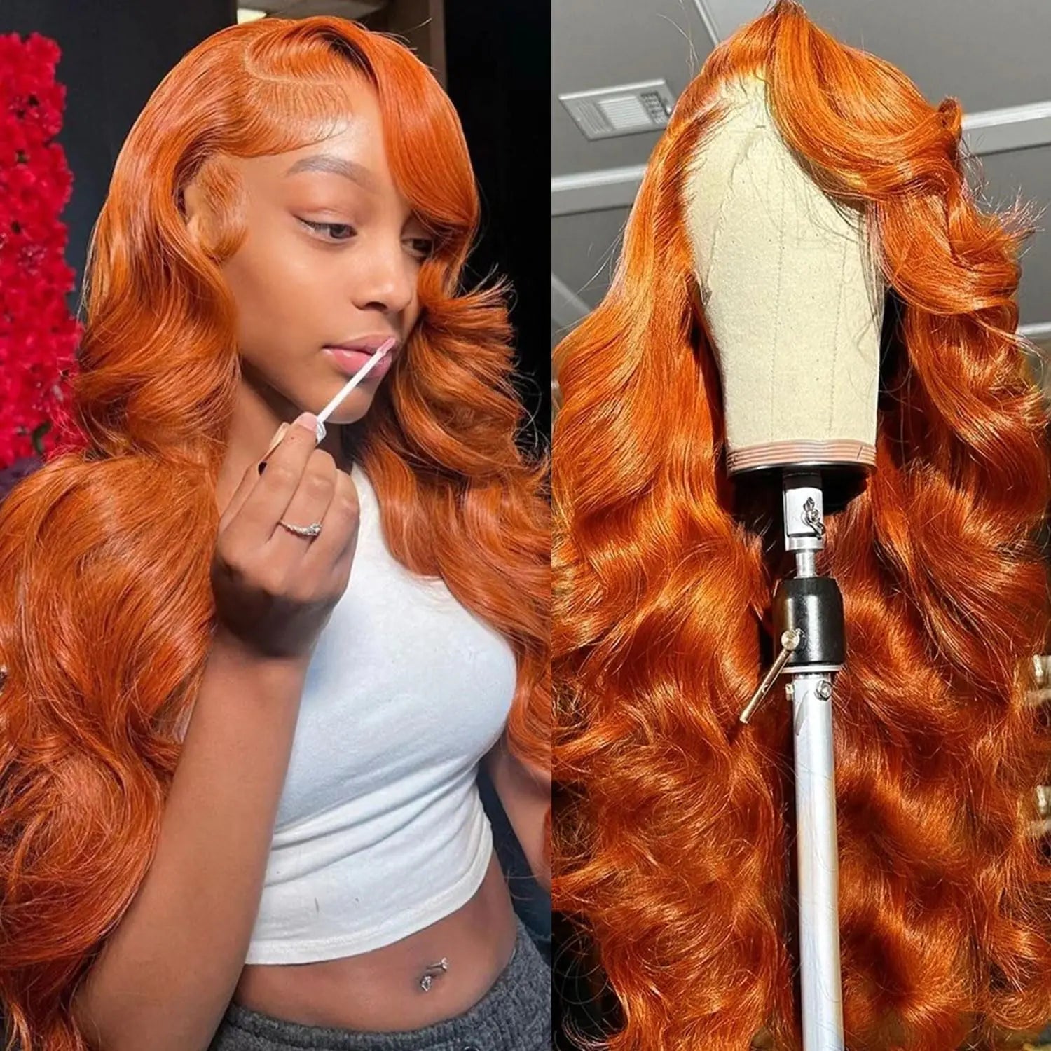32inch Ginger Wig Human Hair 13x6 HD Lace Frontal Wigs Human Hair Pre Plucked 200 Density Orange Wig Body Wave Lace Front Wigs Human Hair Colored Glueless Wigs for Women