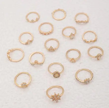 Crown Water Drop Ring Set - 12 Piece Joint Rings