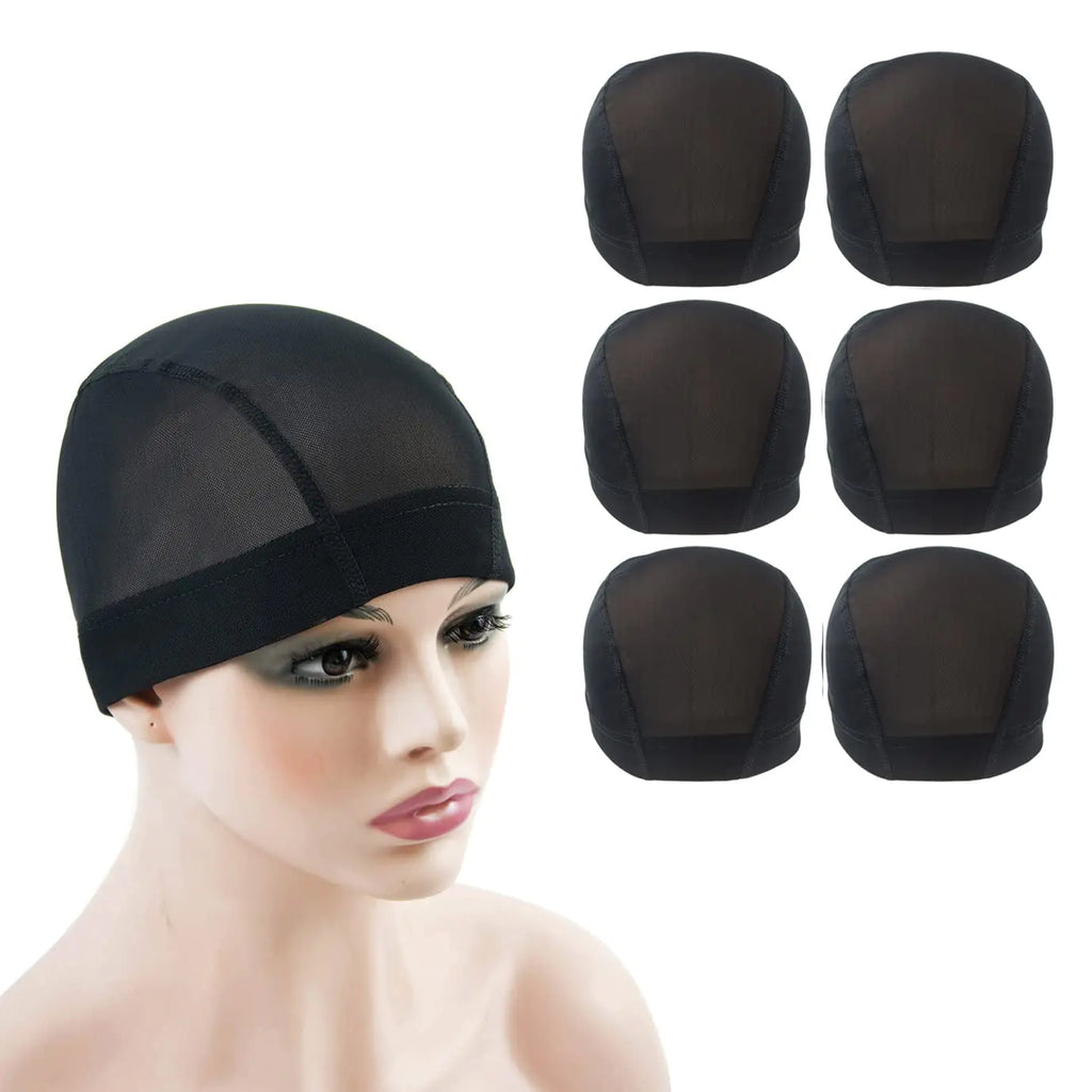 6 Pcs Mesh Cap Wig Caps for Making Wig Stretchy Wig Cap with Wide Elastic Band (Black Mesh Cap S)