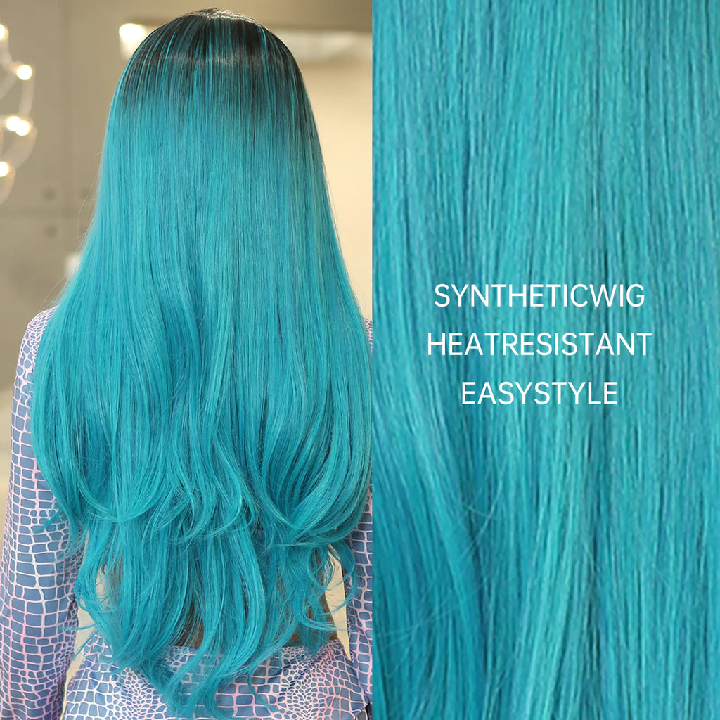 Long Wavy Blue Ombre Cosplay Wig for Women