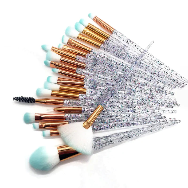 20-Piece Diamond Makeup Brush Set with Unicorn Theme