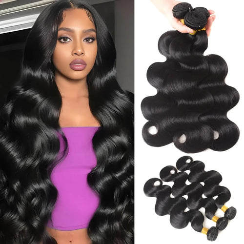 12A Human Hair Bundles 16 18 20 Inch Body Wave Bundles Human Hair 100% Unprocessed Brazilian Virgin Hair 3 Bundles Deals Human Hair Quick Weave Bundles Real Human Hair Extensions Natural Black
