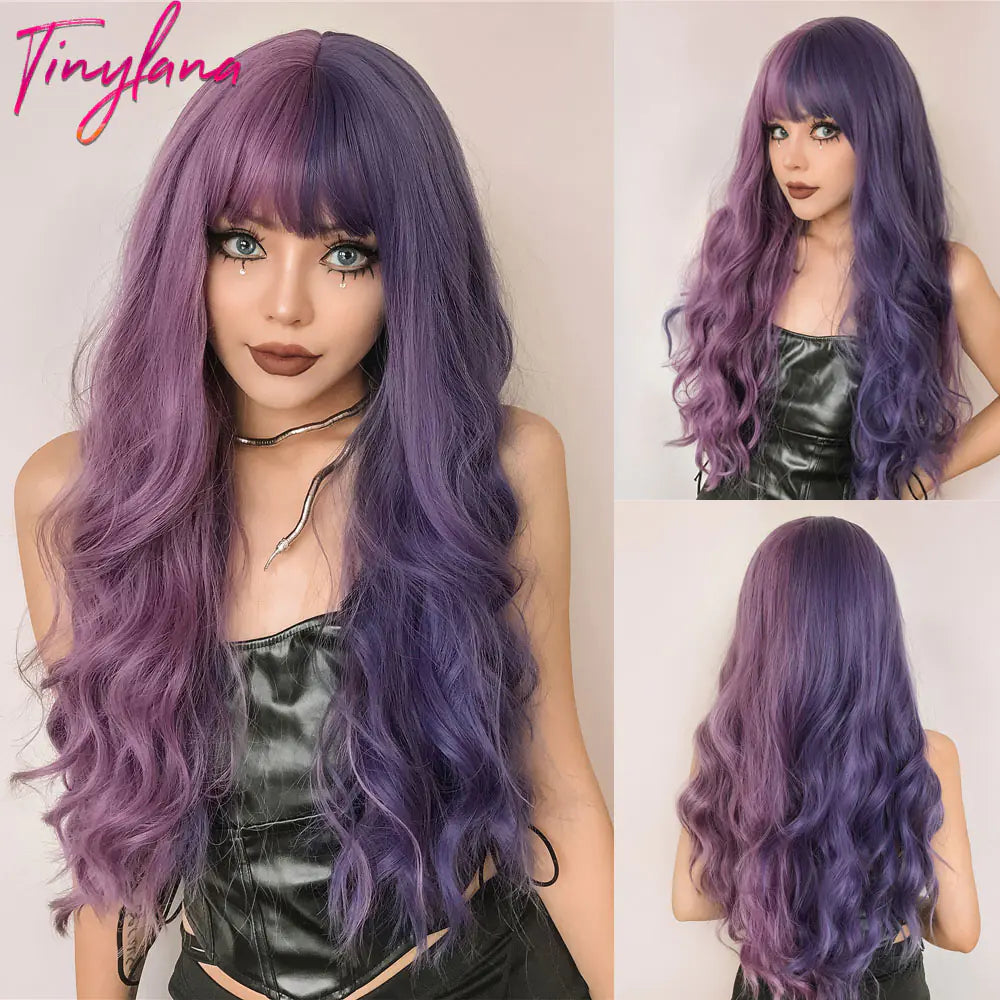 Purple Long Wavy Two-Tone Ombre Synthetic Wig for Women