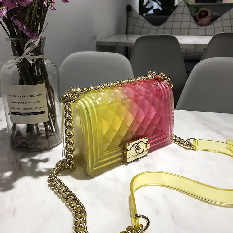 Two-Tone Jelly Shoulder Crossbody Bag with Chain