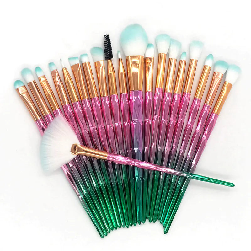 20-Piece Diamond Makeup Brush Set with Unicorn Theme