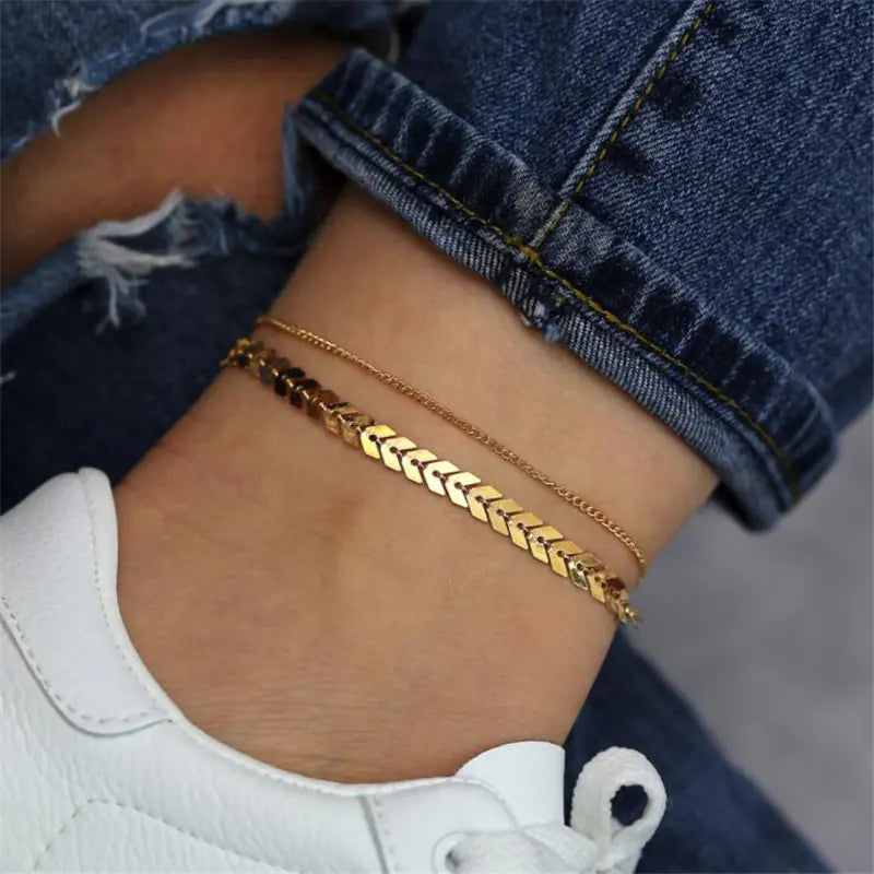 New Simple Fish Scale Ankle Bracelet Bohemian Layered