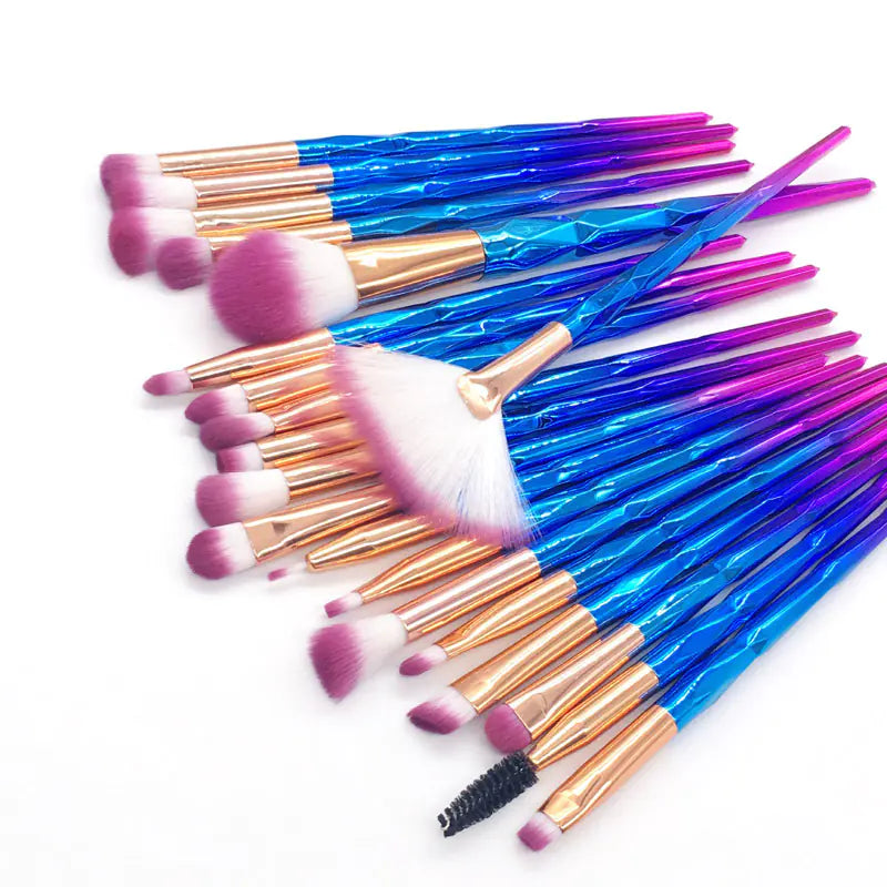 20-Piece Diamond Makeup Brush Set with Unicorn Theme