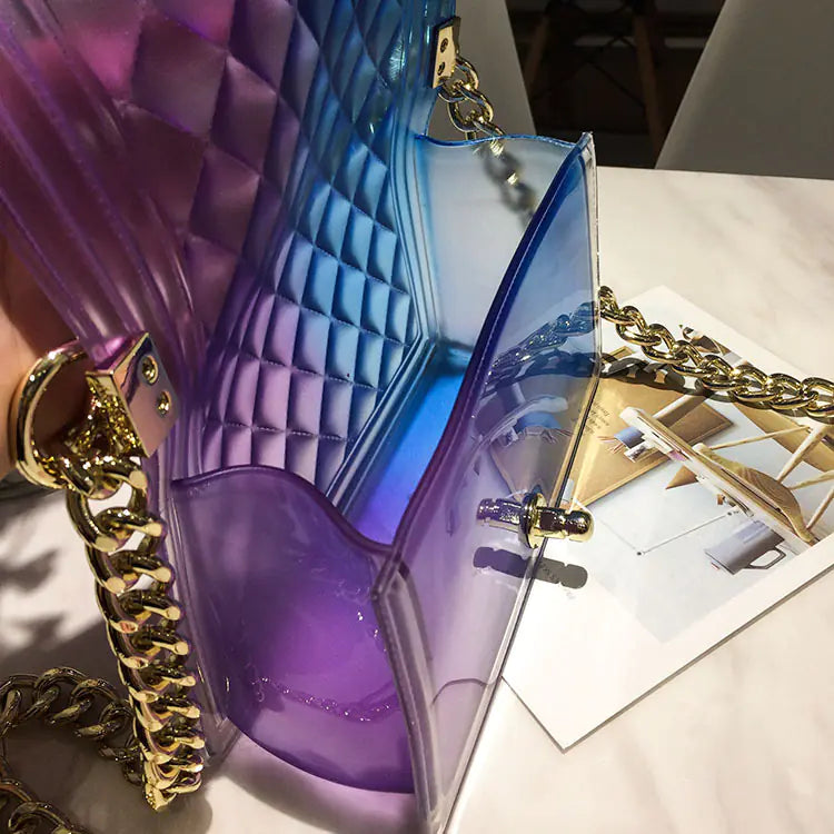 Two-Tone Jelly Shoulder Crossbody Bag with Chain