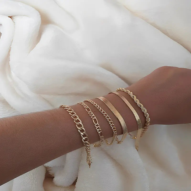 Bohemian Layered Blade Chain Bracelet Set (6 Pieces)