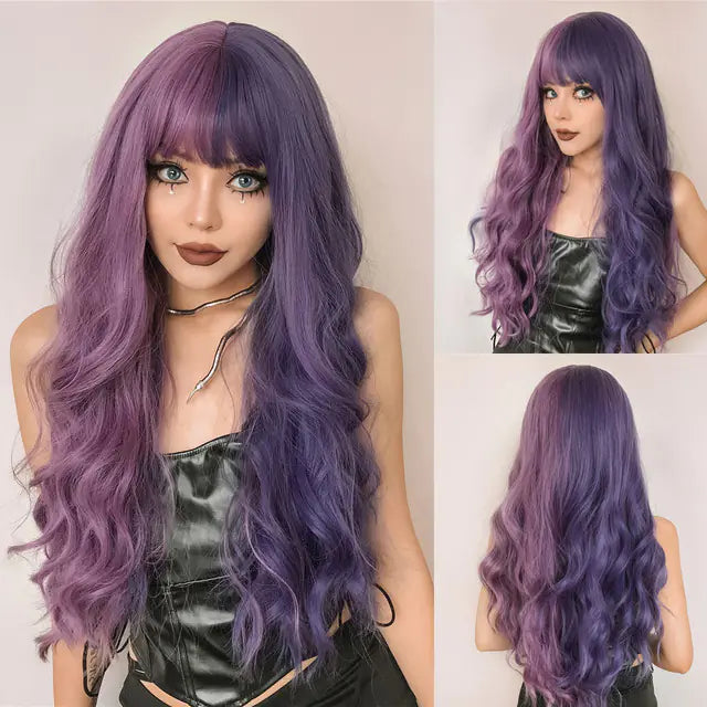 Purple Long Wavy Two-Tone Ombre Synthetic Wig for Women