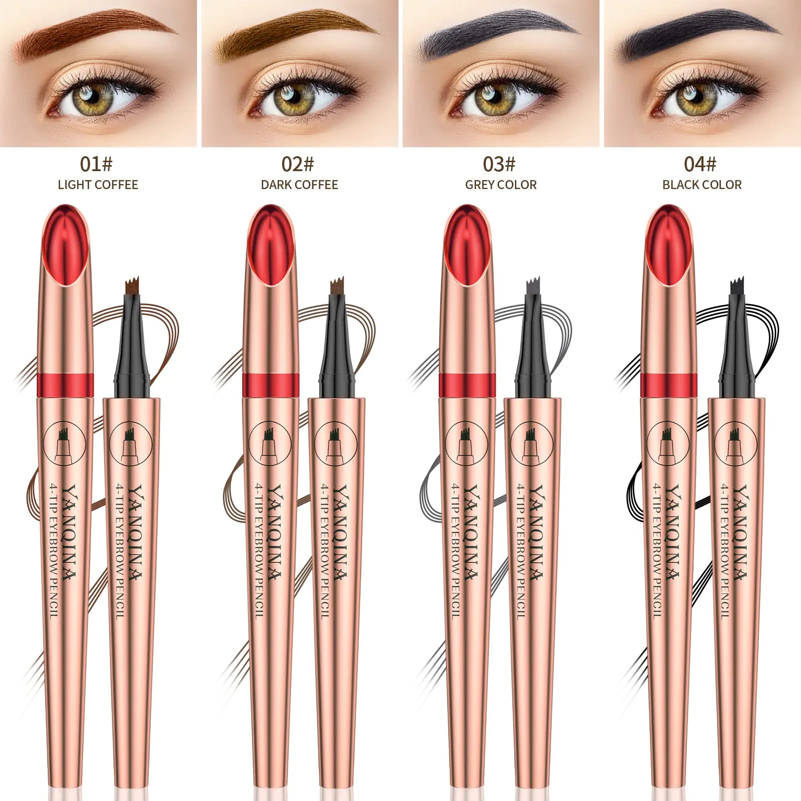 2023 Waterproof Four-Head Liquid Eyebrow Pencil