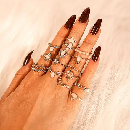 Crown Water Drop Ring Set - 12 Piece Joint Rings