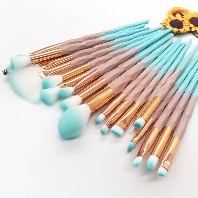 20-Piece Diamond Makeup Brush Set with Unicorn Theme