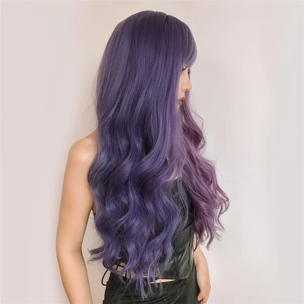 Purple Long Wavy Two-Tone Ombre Synthetic Wig for Women